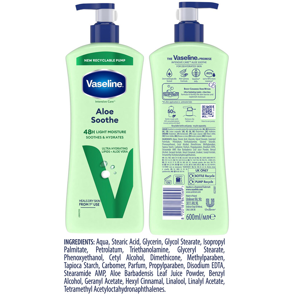 Vaseline Intensive Care Aloe Soothe Dry Skin Care Body Lotion 600ml 9 Pack Image 7