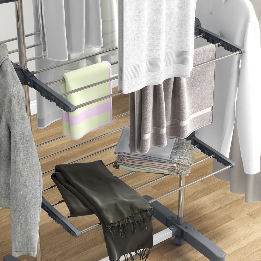 HOMCOM 3-Tier Grey Stainless Steel Large Clothes Airer Image 4