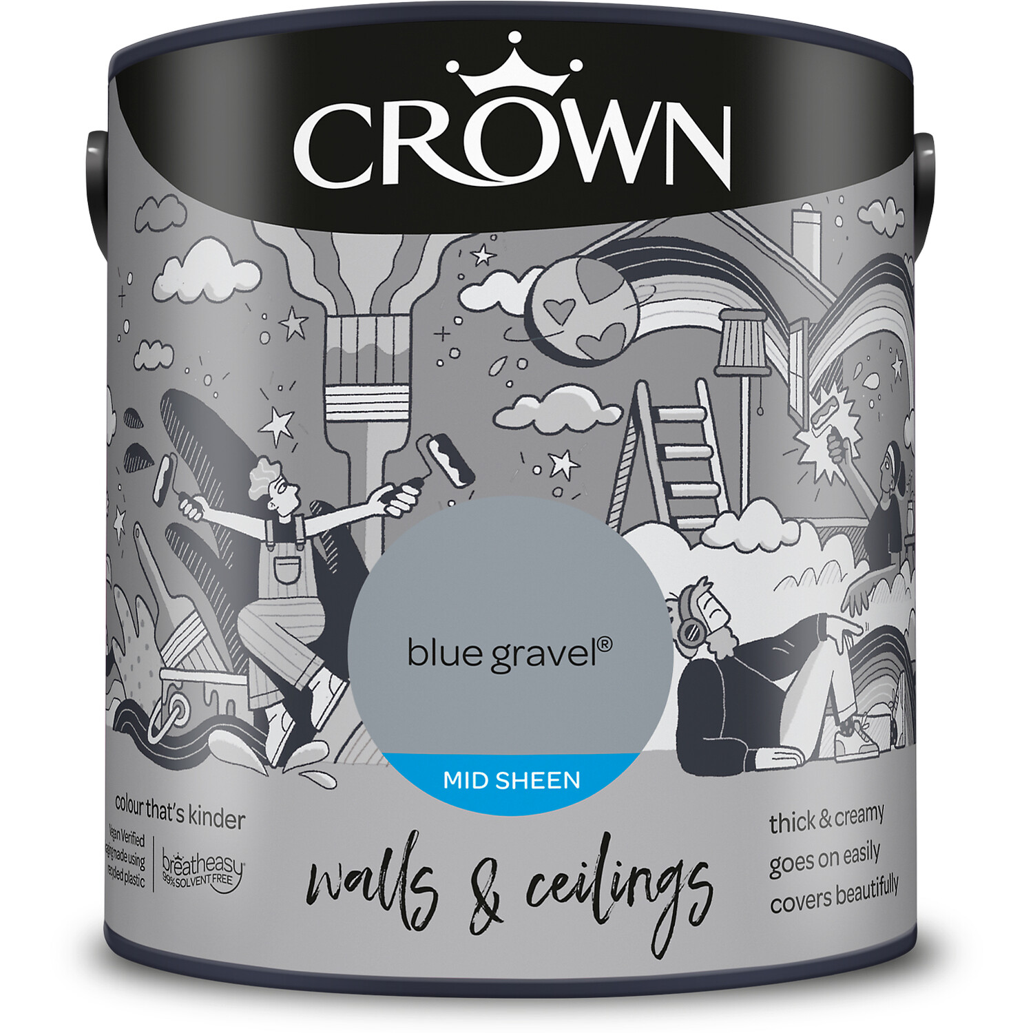 Crown Walls & Ceilings Blue Gravel Mid Sheen Emulsion Paint 2.5L Image 2