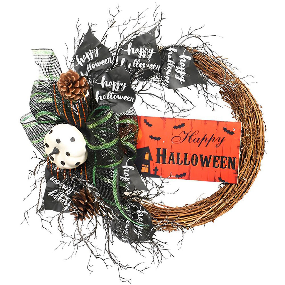 Living and Home Halloween Wreath with Black Bows 40cm Image 3
