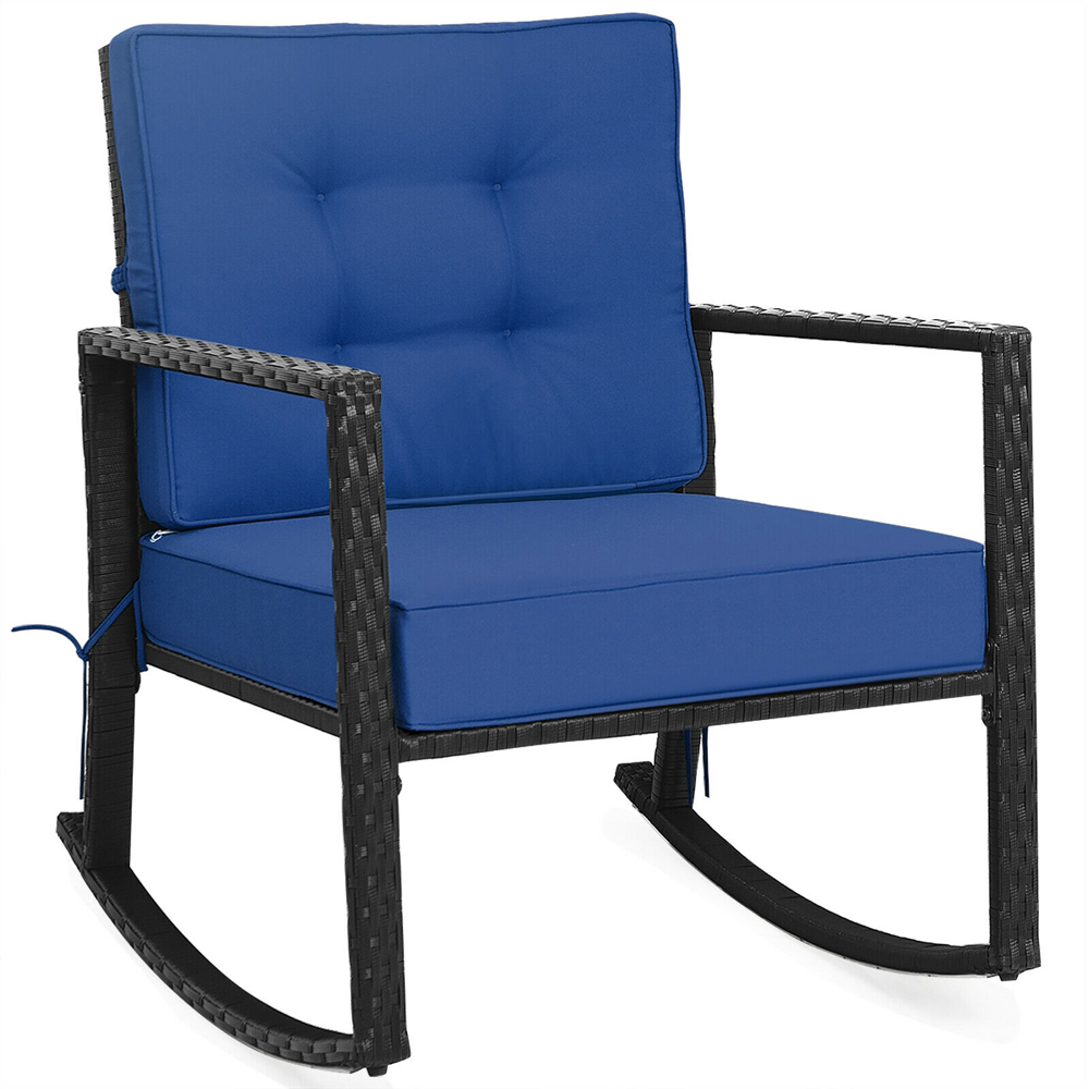 Costway Navy Rattan Rocking Chair Image 2