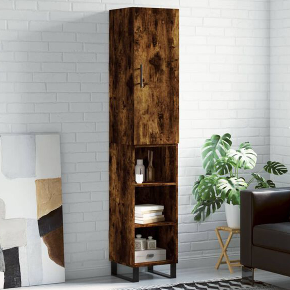 vidaXL Single Door 3 Shelf Smoked Oak Highboard Image 1