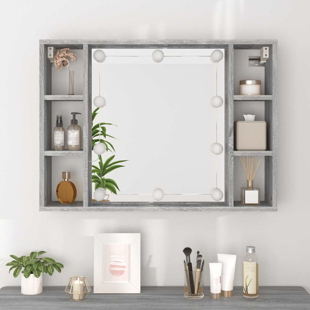 vidaXL 6 Shelf Grey Sonoma Wall Mounted LED Mirror Cabinet Image 9