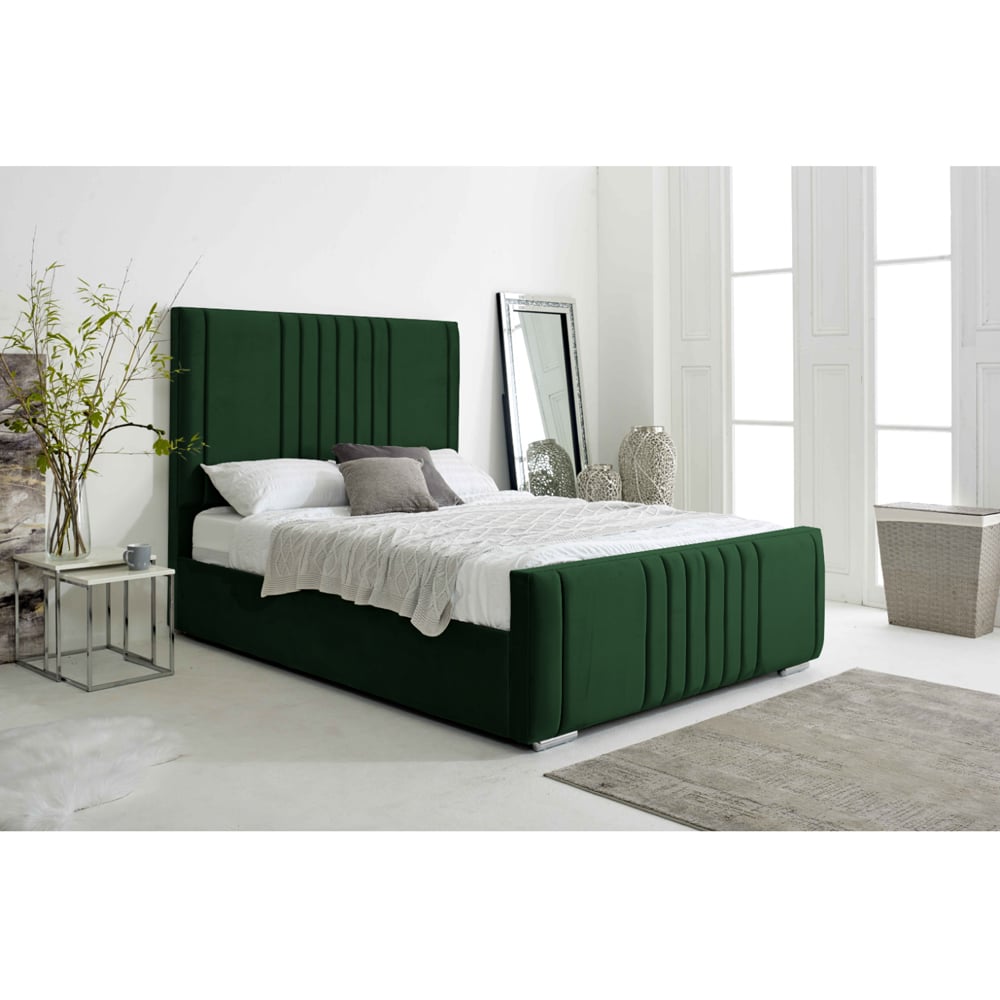 Eleganza Home Willard Single Green Plush Velvet Bed Frame with Headboard Image 3