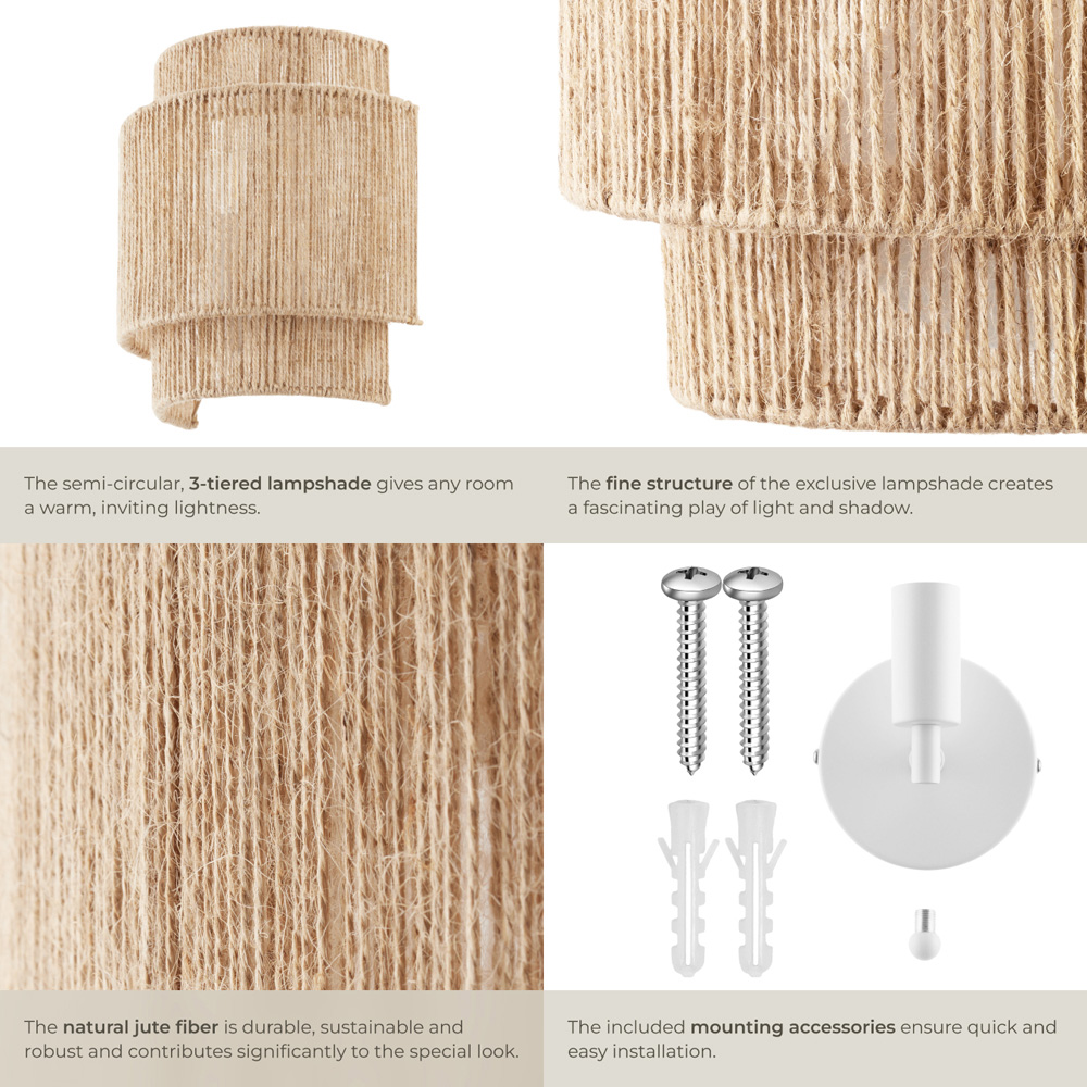 tectake Lignea Lux Jute Boho Style Wall Light Image 4