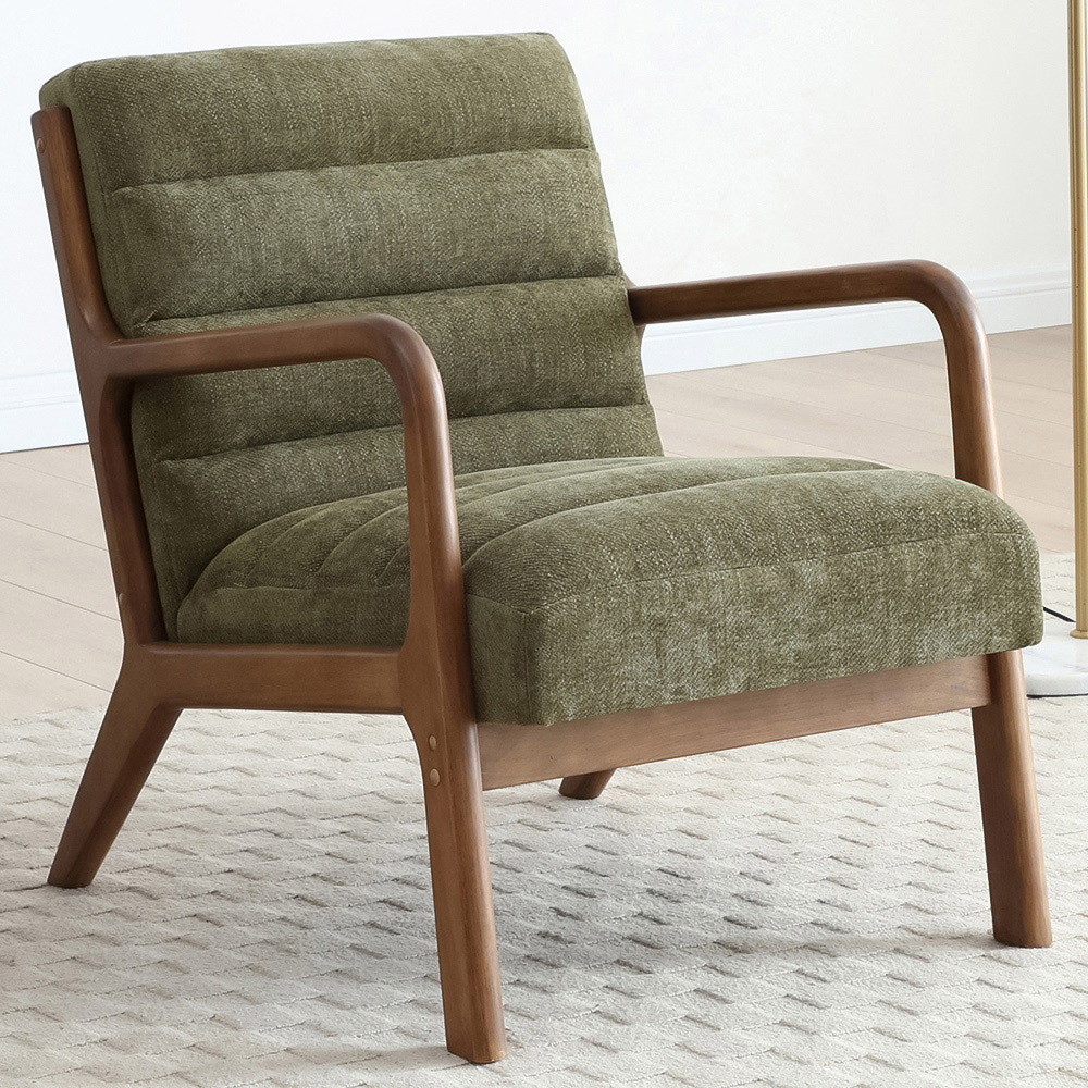 Otis Olive and Brown Chenille Static Ribbed Armchair Image 1