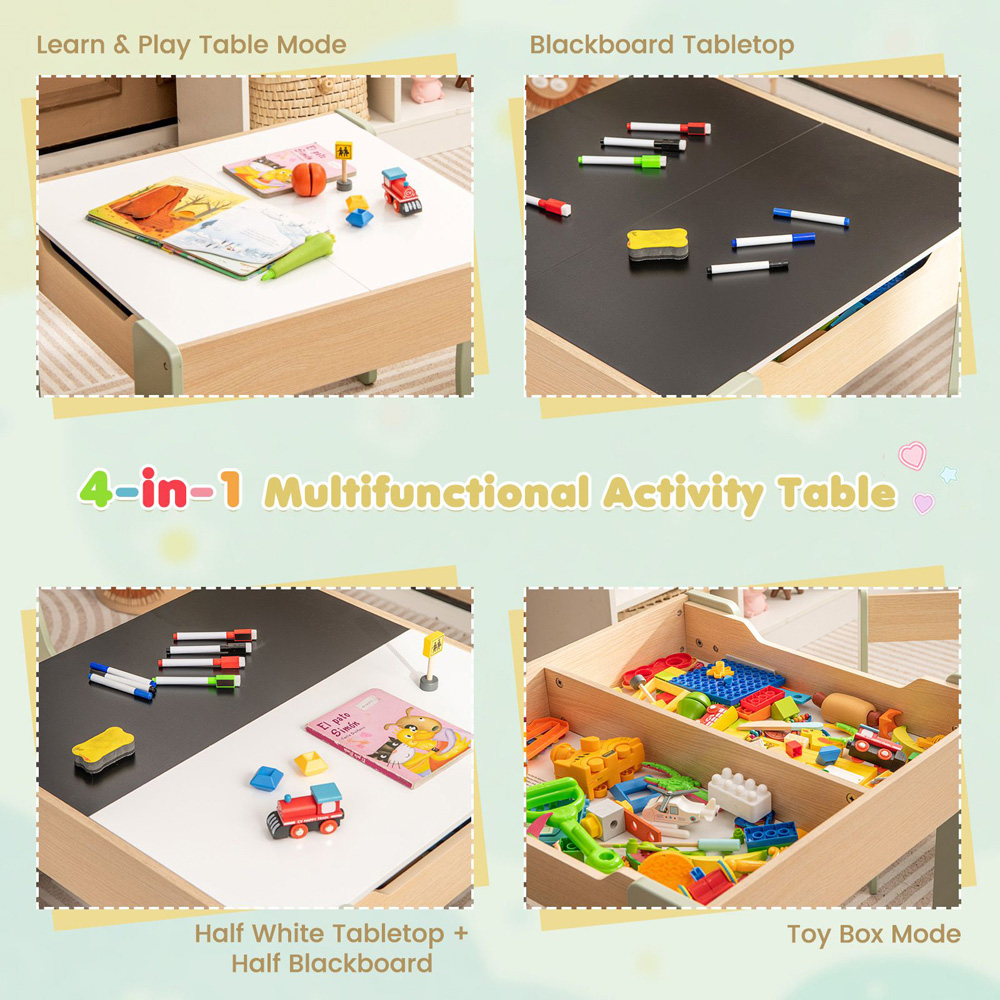 Costway Green Kids Table and Chair Set with Hidden Storage Image 6