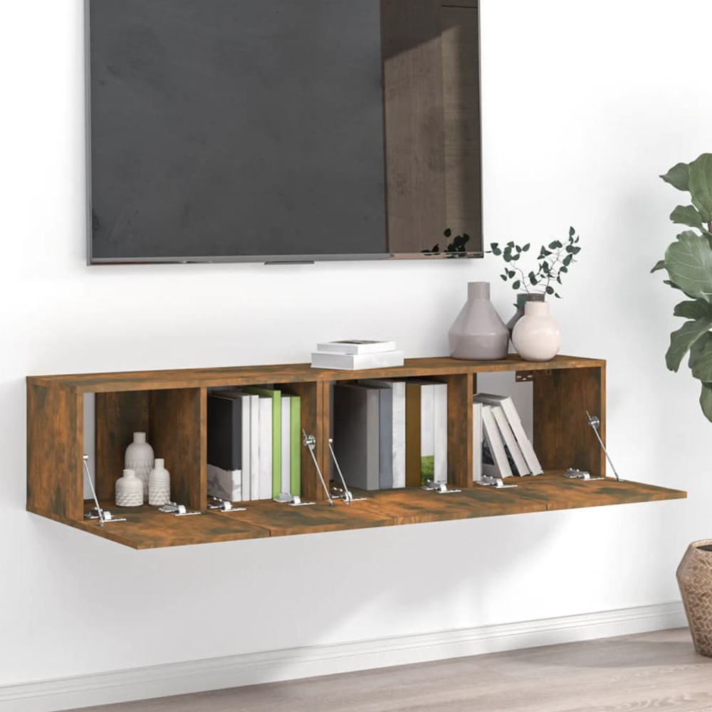 vidaXL 2 Door Smoked Oak Wall Mounted TV Cabinet Set of 2 Image 1