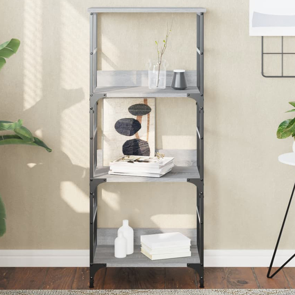 vidaXL 3 Open Shelf Grey Sonoma Bookshelf Image 1