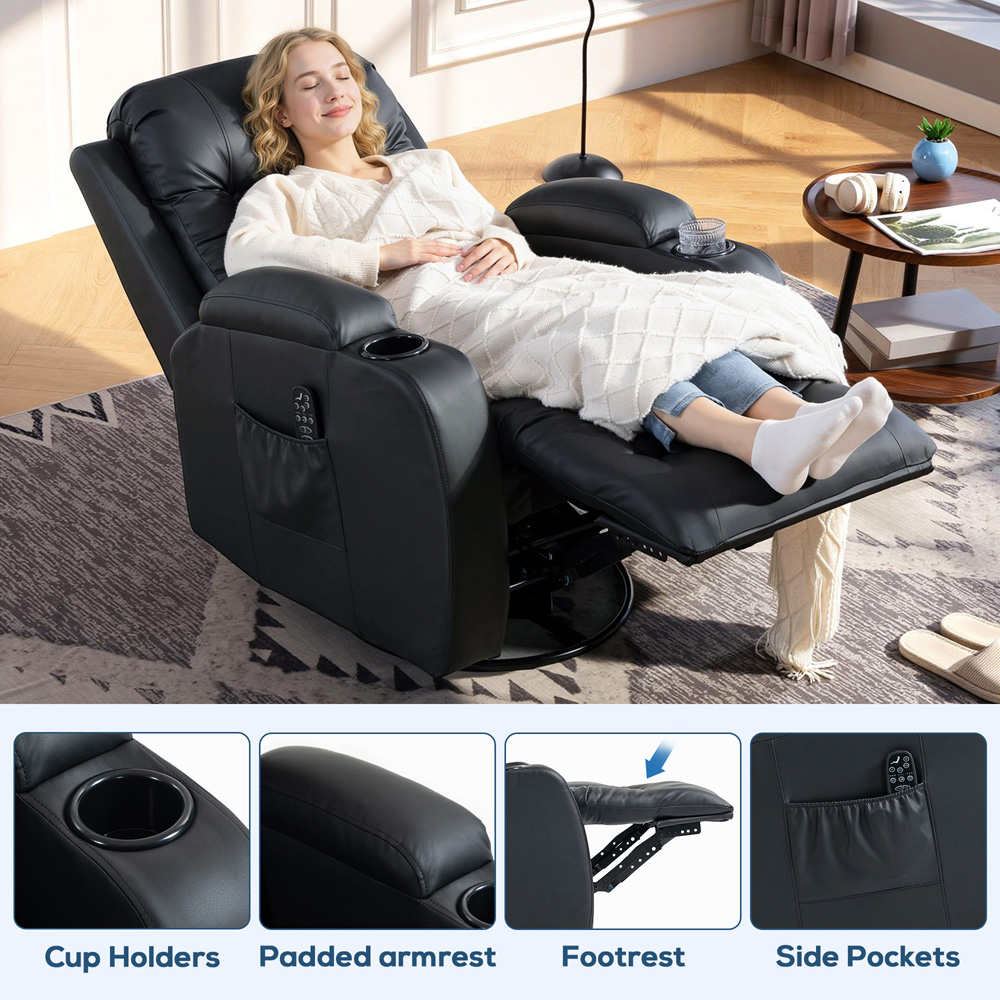 HOMCOM Black Massage and Heat Recliner Chair with 8-Point Vibration Image 8