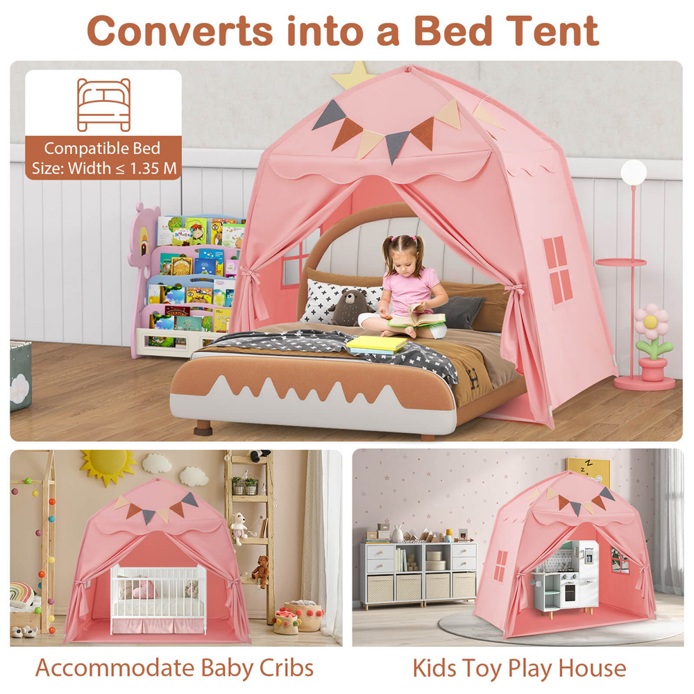 Costway 3 Person Extra Large Kids Play Tent with Lights Pink Image 7