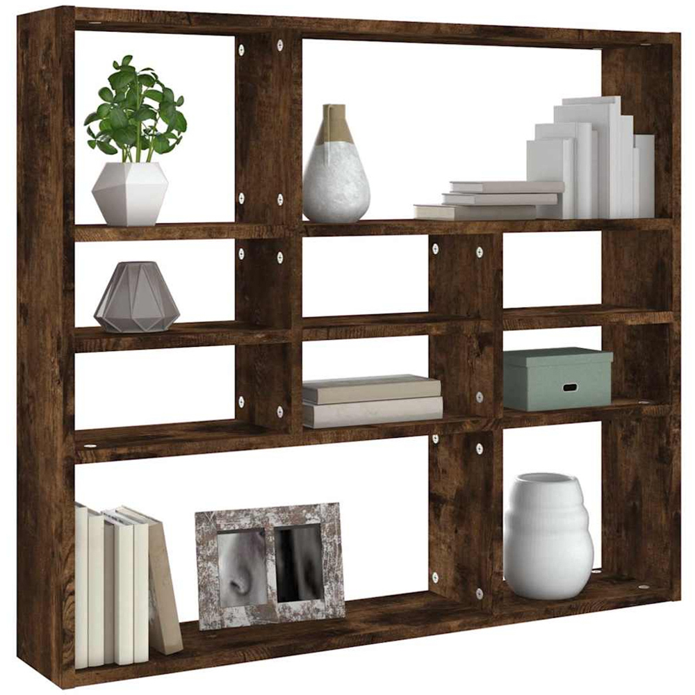 vidaXL 10 Compartment Smoked Oak Wall Shelf Image 2