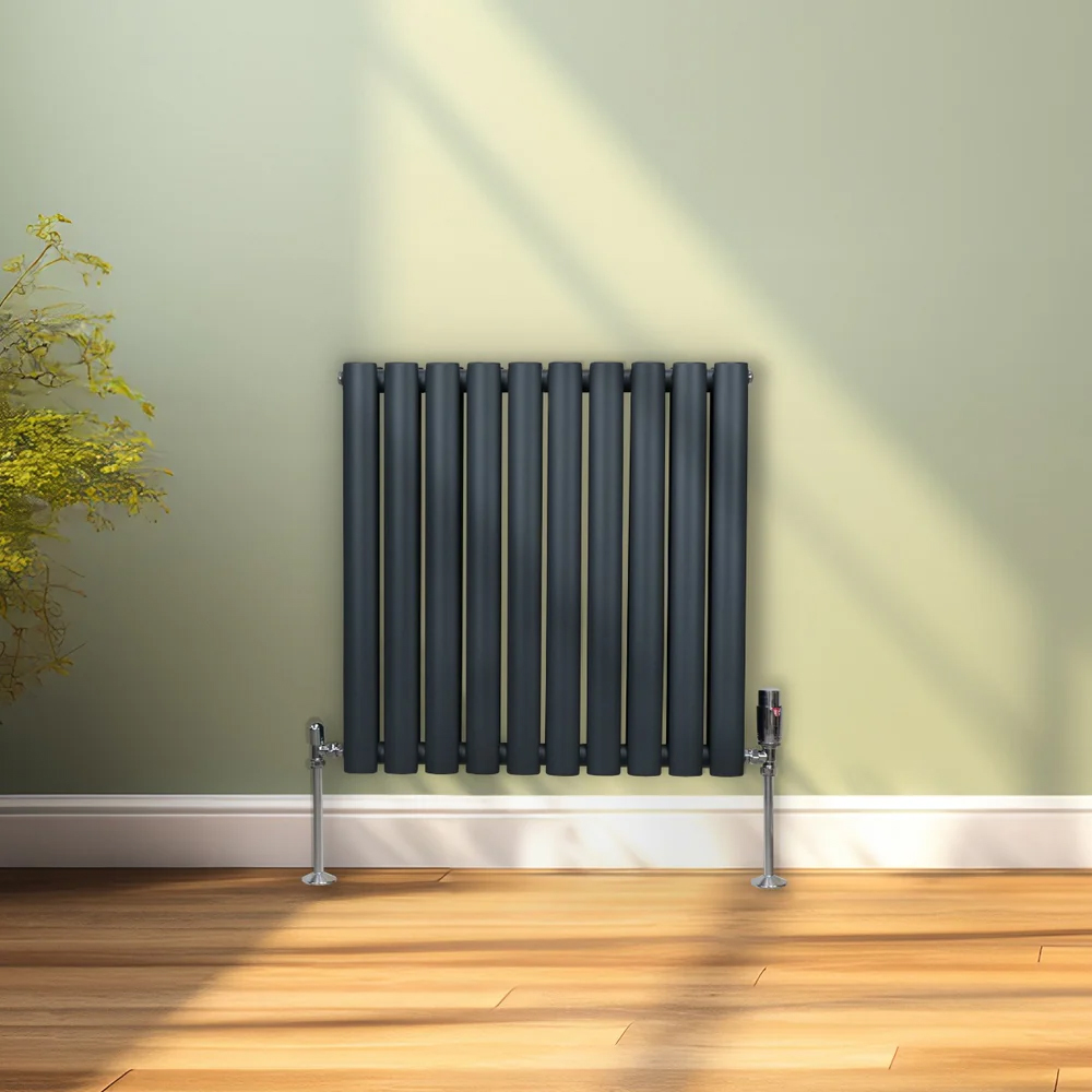 Monster Shop 2684BTU Anthracite Grey Oval Column Radiator and Valves 600 x 600mm Image 2