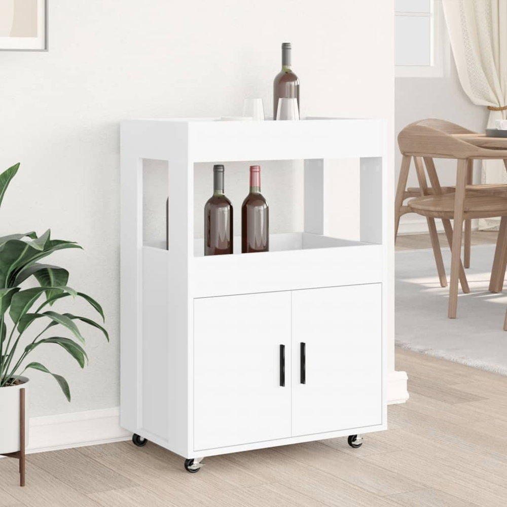 vidaXL 2 Door 2 Shelf White Rolling Bar Cart Image 7