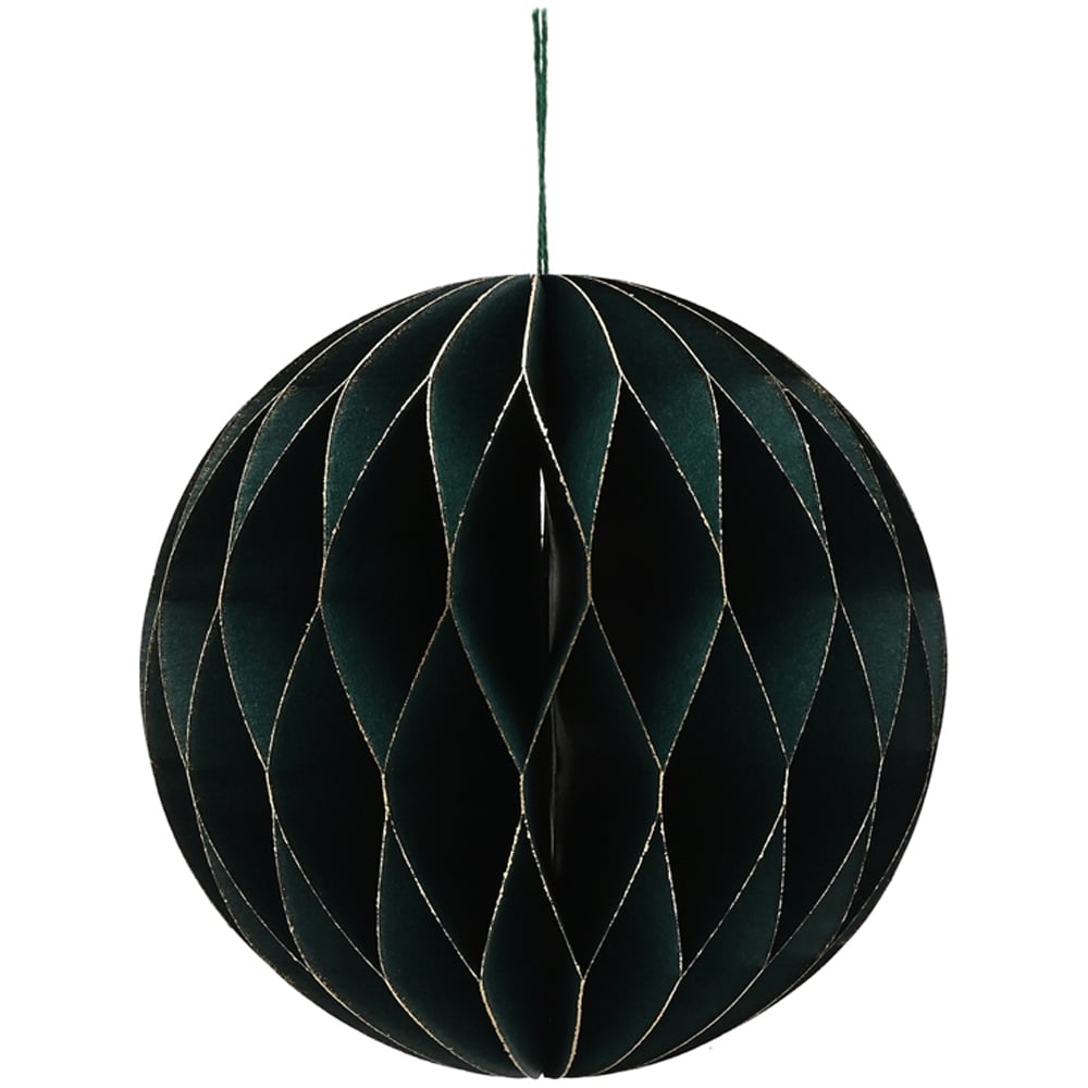 The Seasonal Gift Co Dark Green Paper Bauble with Gold Edge 3 Pack Image 2