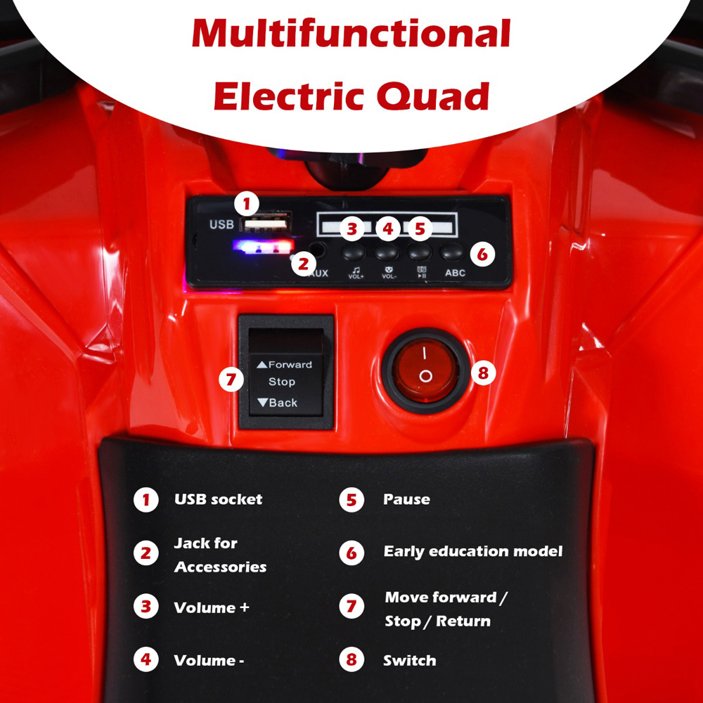 Costway Kids Red All Terrain Electric Quad Bike with MP3 Image 6