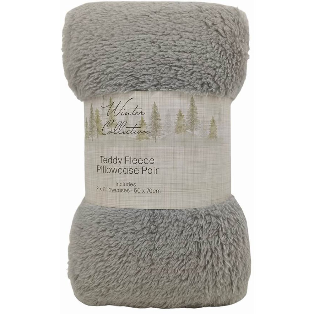 Pack of 2 Teddy Fleece PillowcasesSilver Image