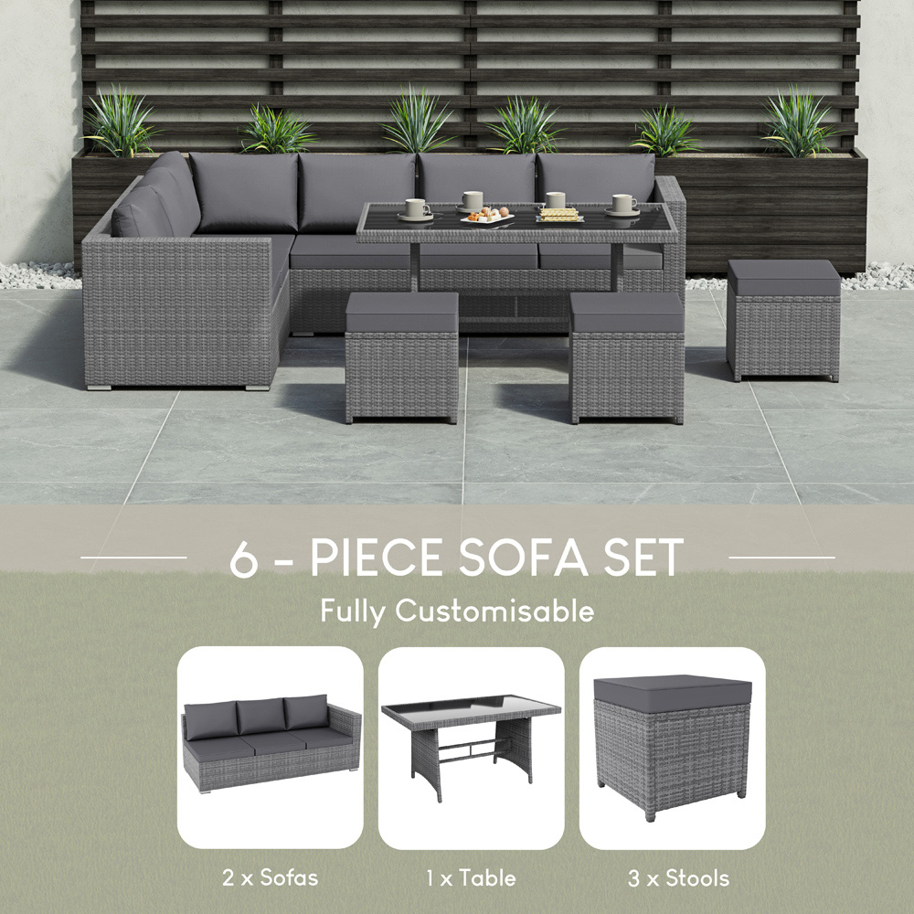GARDEN VIDA Belgrave 9 Seater Grey PE Rattan Garden Corner Lounge Set with Cover Image 4