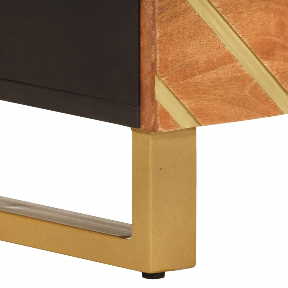 vidaXL 2 Drawer 5 Shelf Brown and Black Solid Wood Mango TV Cabinet Image 9