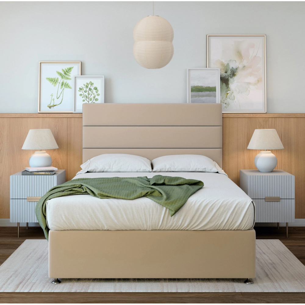 Bedmaster King Size Natural Plush Velvet 4 Drawer Divan Base with Milan Headboard Image 3