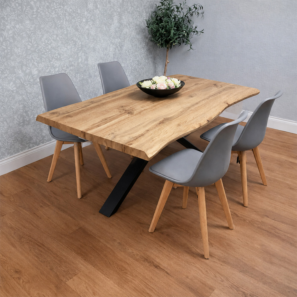 Portland 4 Seater Faux Leather Plastic Wooden Dining Set Grey Image 2