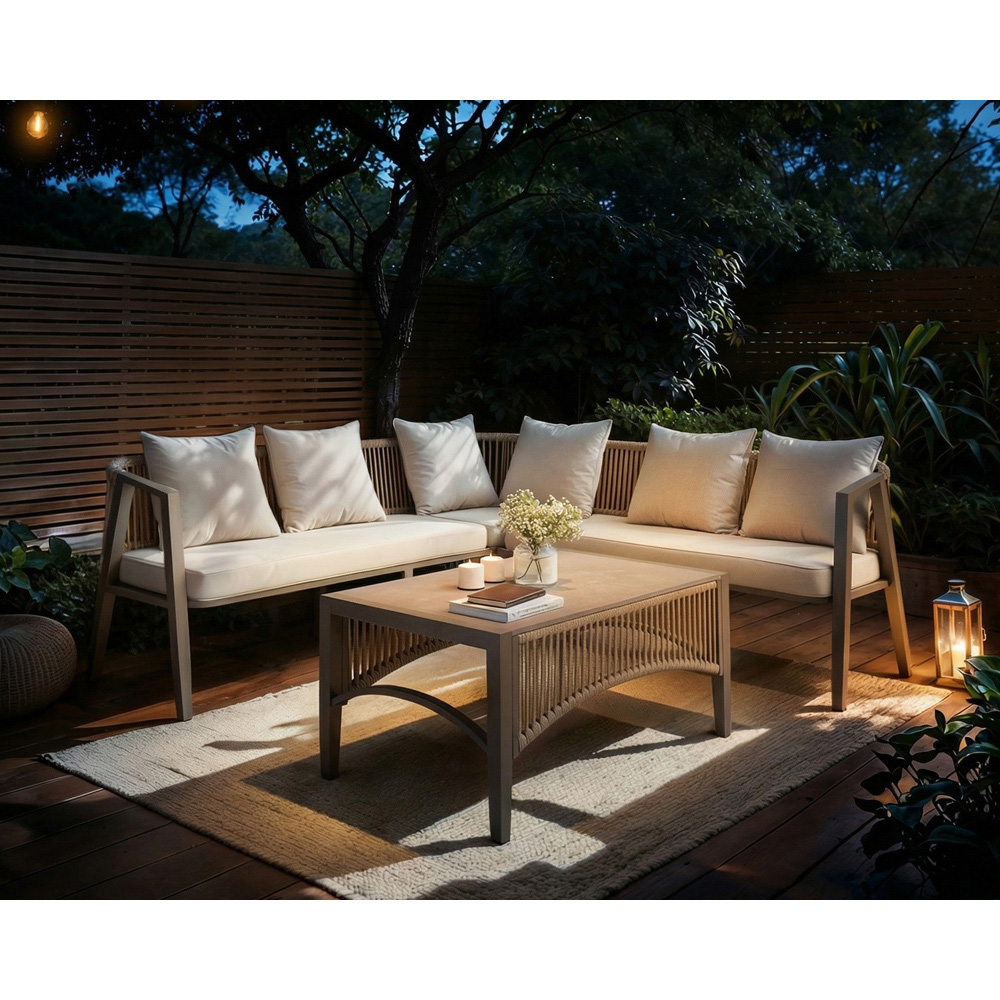 SOLACE+CO Dayton 6 Seater Beige Outdoor Corner Lounge Set Image 5