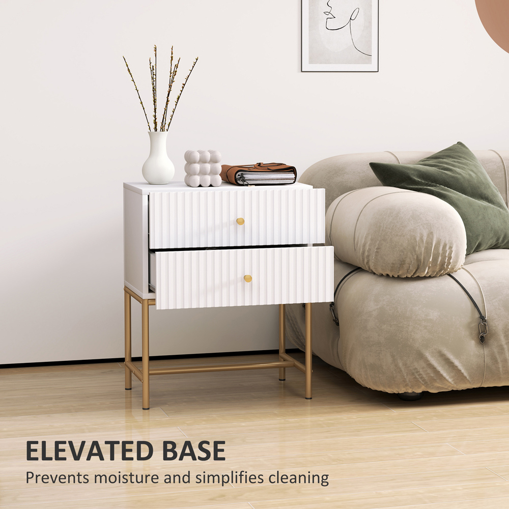 Portland 2 Drawer White Modern Bedside Table Image 8