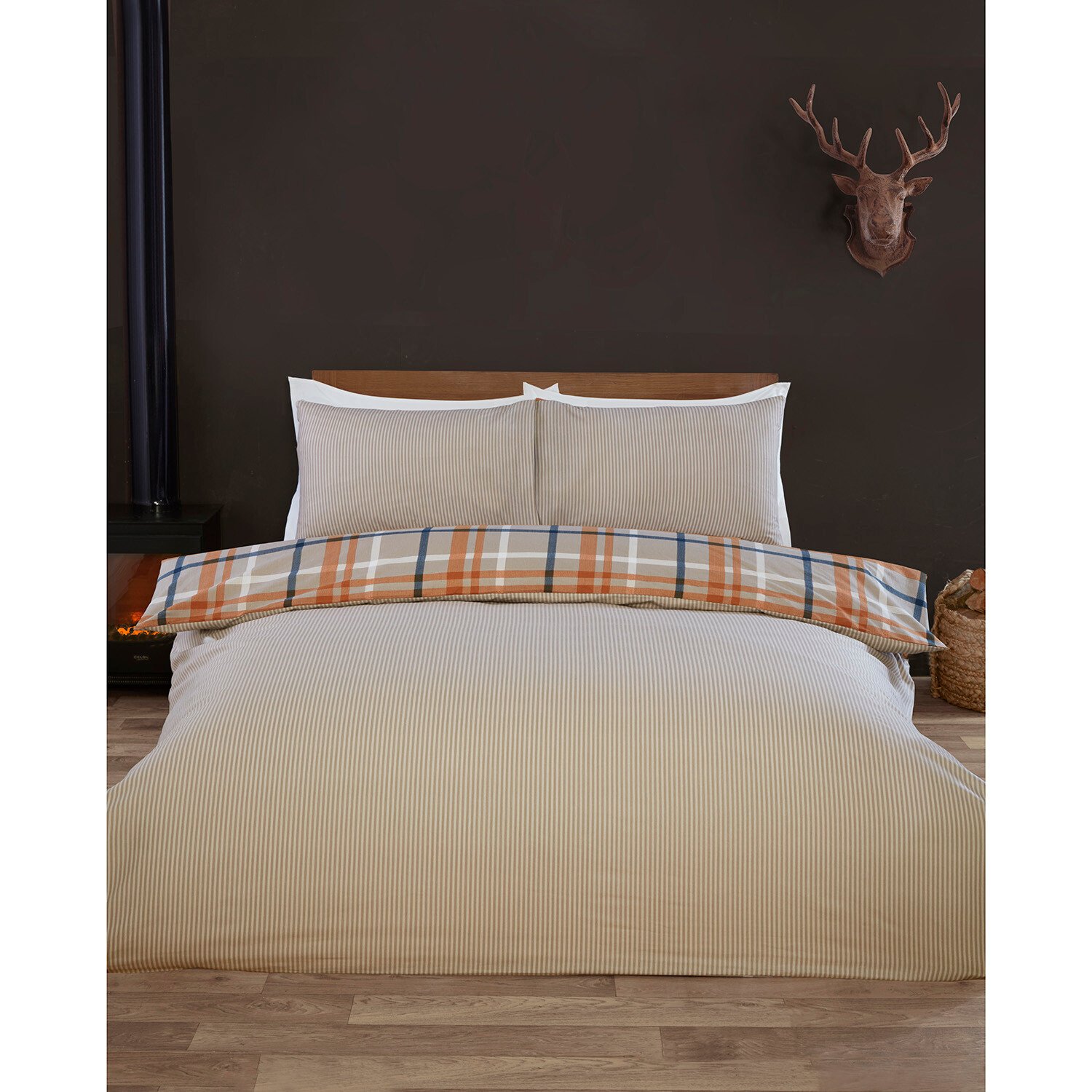 Harrison Check Duvet Cover and Pillowcase Set - Rust / Double Image 2
