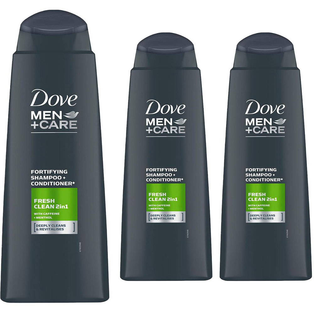 Dove Men + Care Fortifying Fresh Clean 2-in-1 Shampoo and Conditioner 400ml 3 Pack Image 1