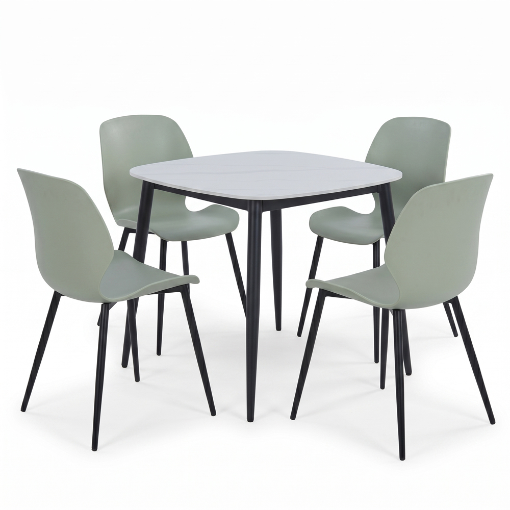 Core Products Aspen Carnaby 4 Seater Sintered Stone Plastic Square Dining Set Sage Green Image 2