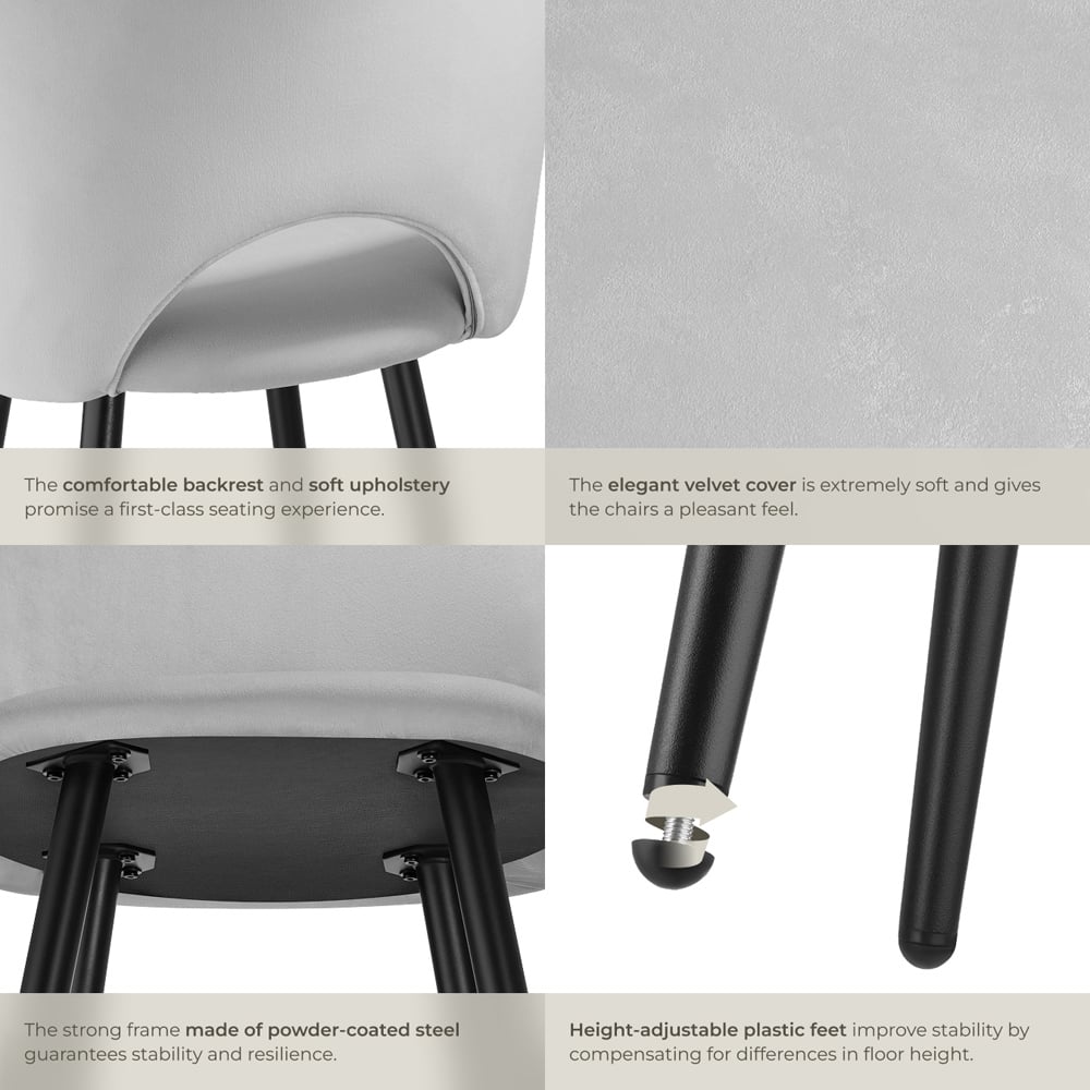 tectake Rachel Light Grey and Black Bar Stool Set of 4 Image 5