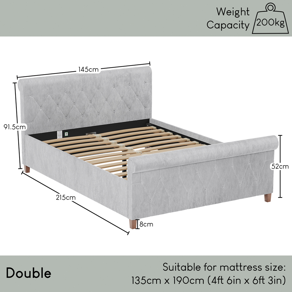 Home Vida Vittorio Double Silver Crushed Velvet Bed Image 6