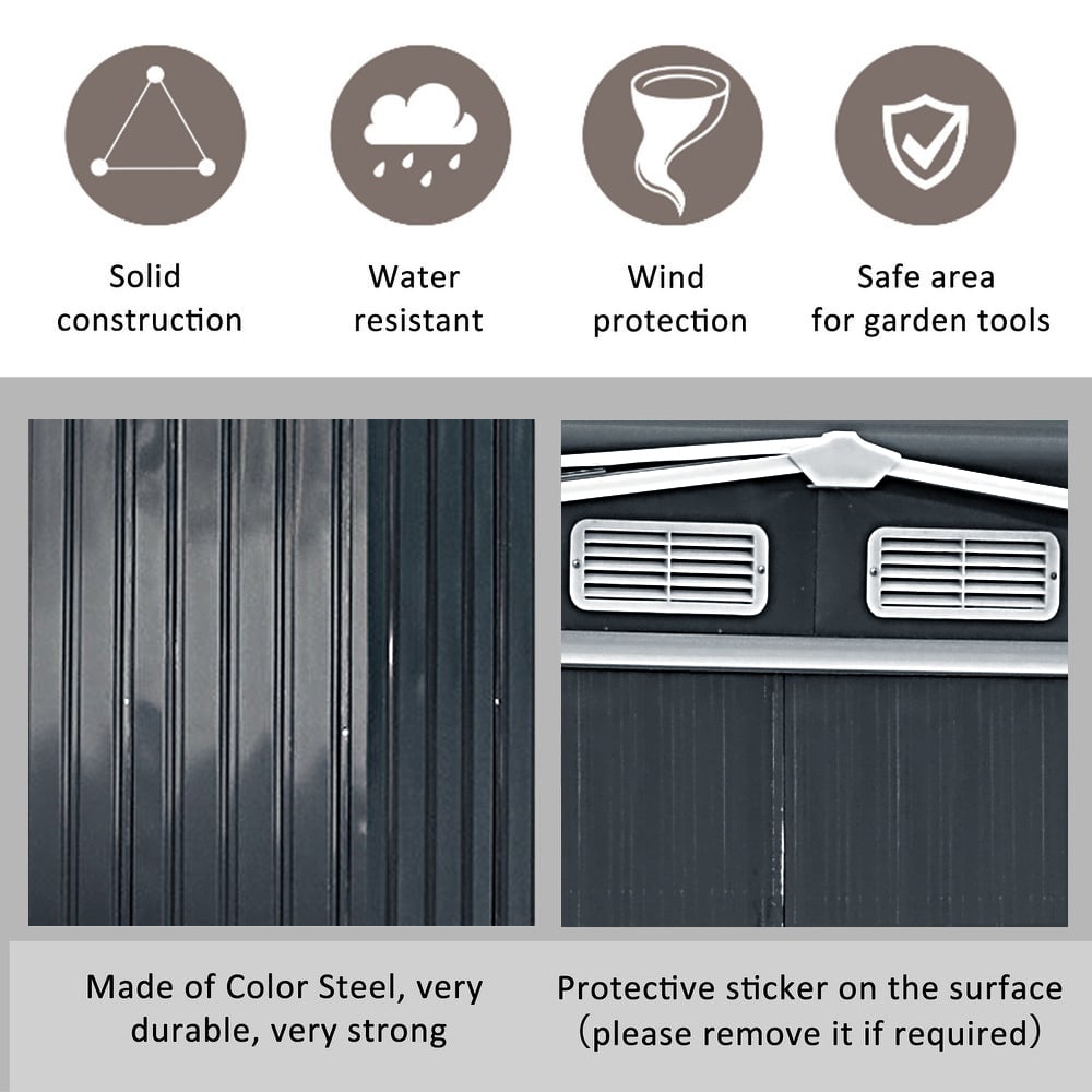 Living and Home 8.1 x 8.1ft Black Dual Sloped Roof Ventilated Metal Tool Storage Shed Image 8
