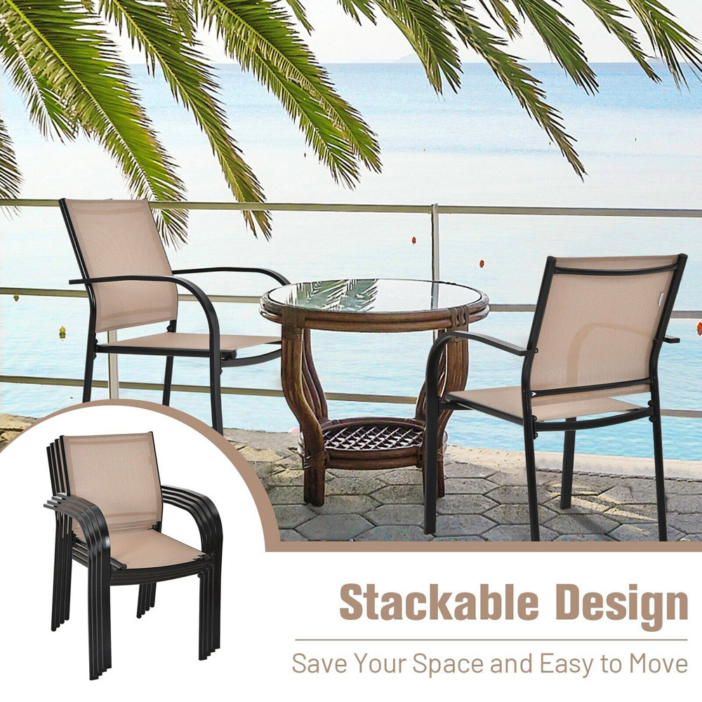 Costway Set of 2 Brown Garden Dining Chair Image 4