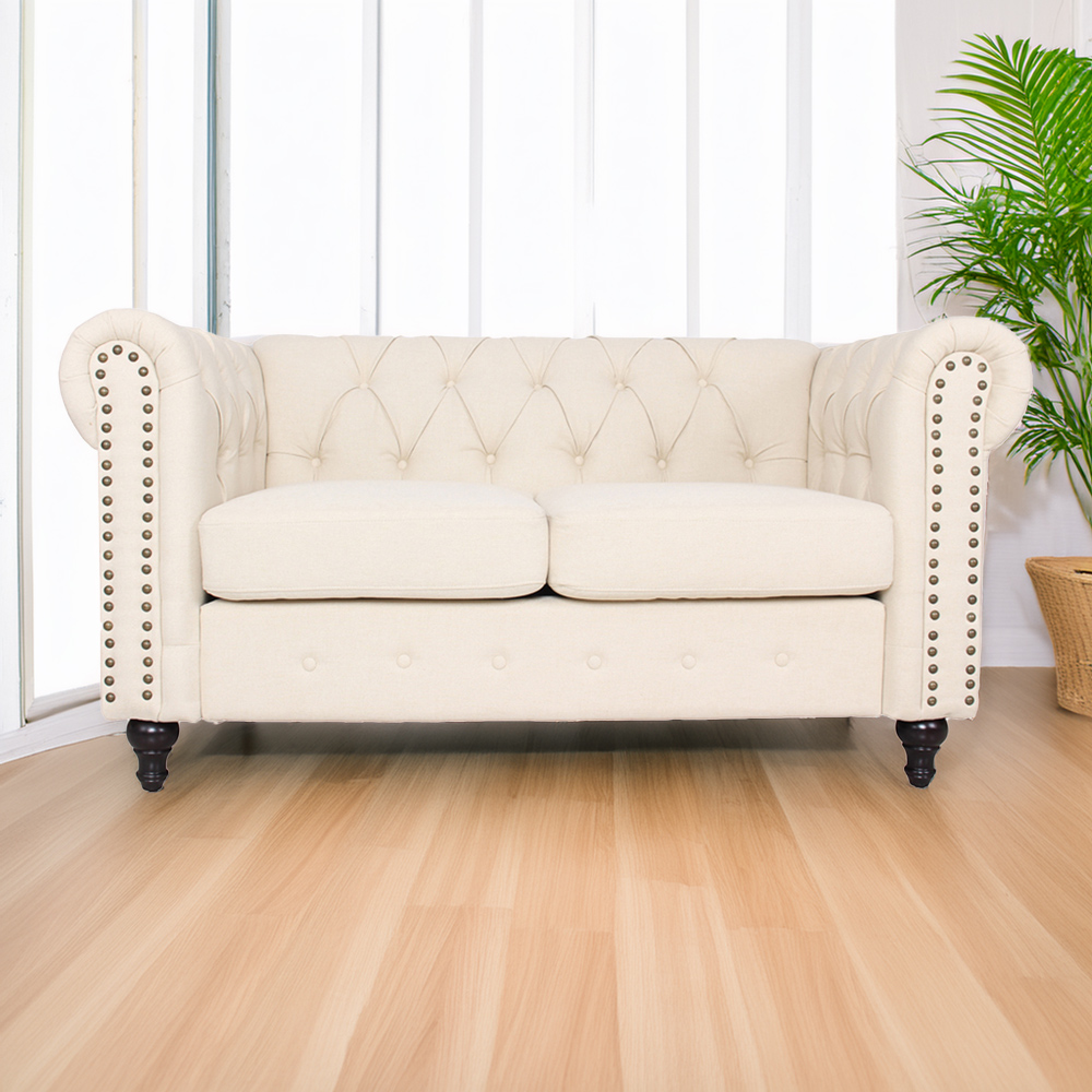 Furniture One Cream Nailhead Trim Upholstered Sofa Chair Image 1
