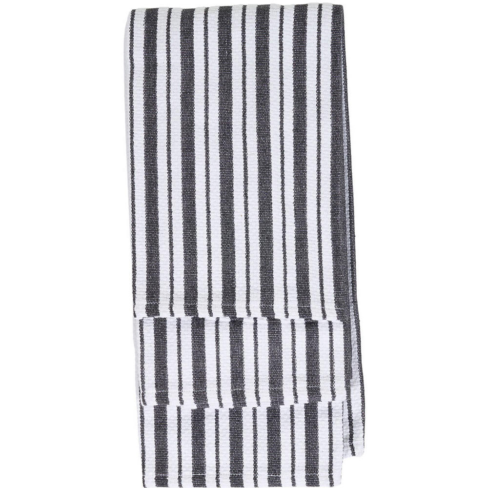 Pack of 3 Woven Stripe Tea Towels Dark Grey Image 2