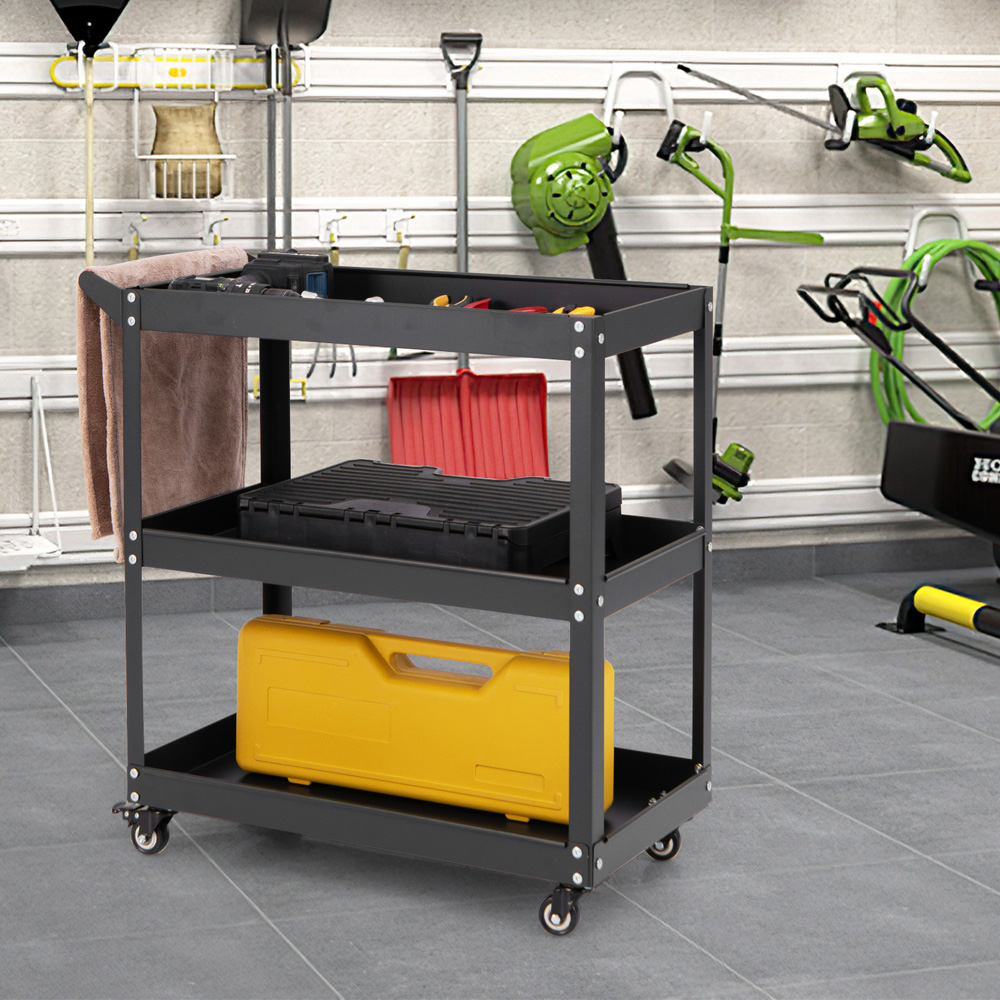 Costway 3 Shelf Black Rolling Service Trolley Image 4