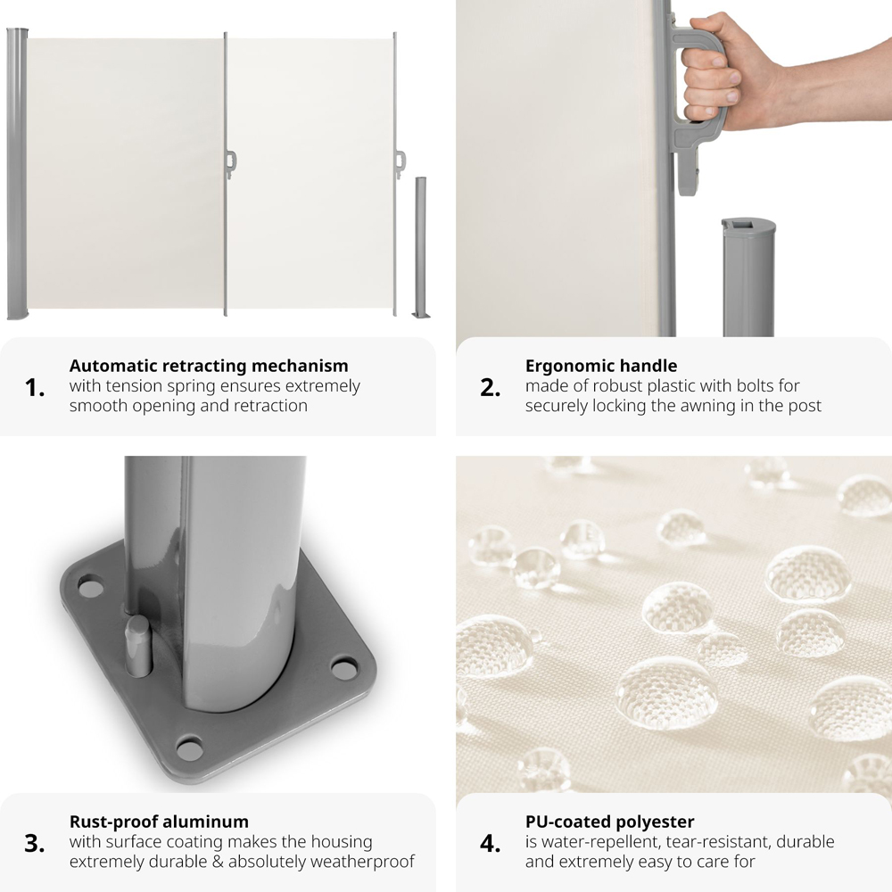tectake Beige Retractable Side Awning 2 x 3m Image 4