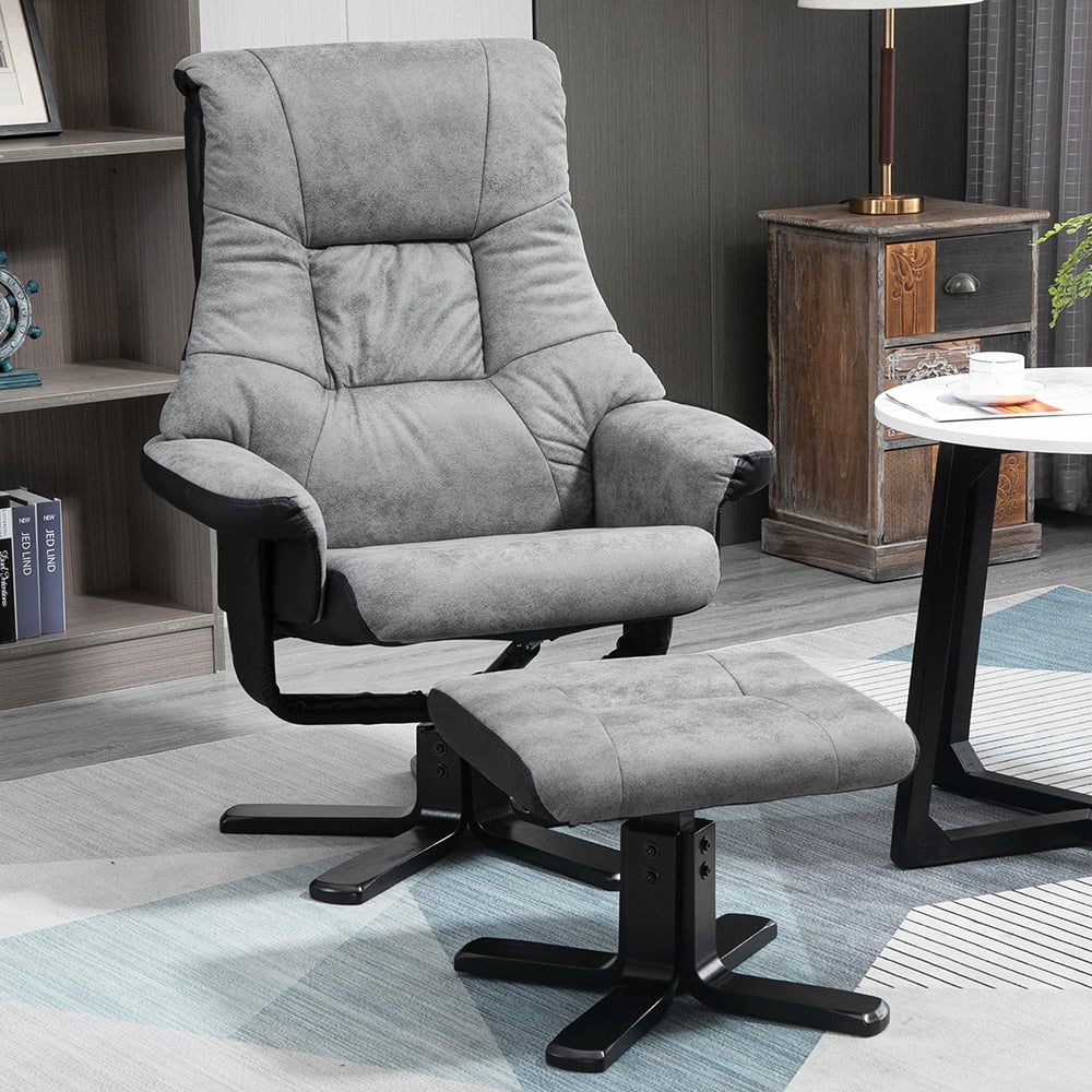 Portland Grey Swivel Armchair with Footstool Image 1