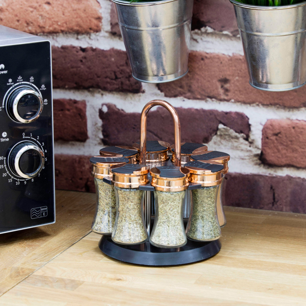 Tower Rose Gold Rotating Spice Rack with 8 Pre-Filled Jars Image 2