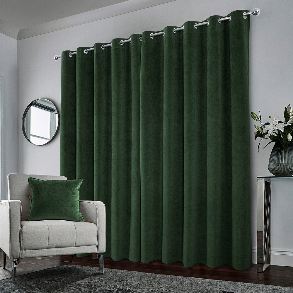 Enhanced Living Hampton Green Velvet Blackout Thermal Eyelet Curtains 117 x 183cm Image 3
