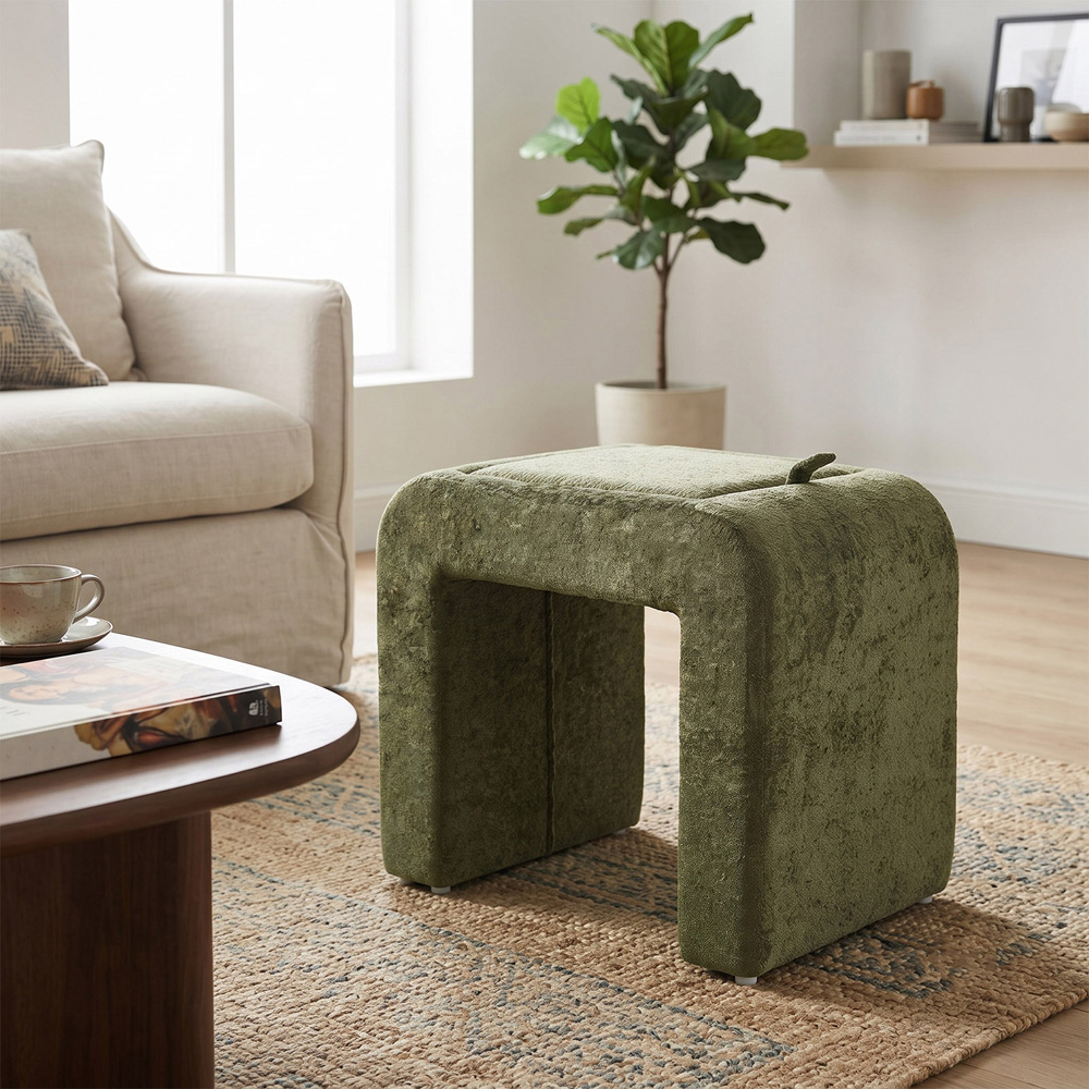 Living and Home Green Sealette U-Shaped Footstool with Reversible Tabletop Image 7