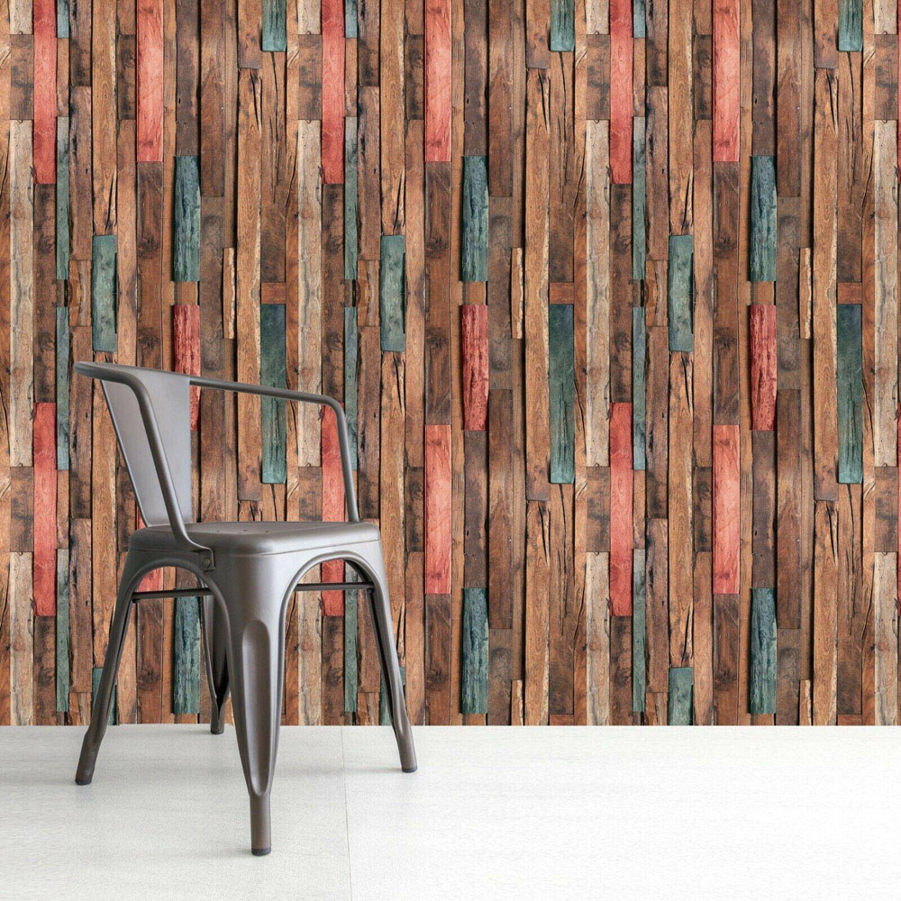 Walplus Timber Strip Colourful SelfAdhesive Decal Wallpaper Wilko