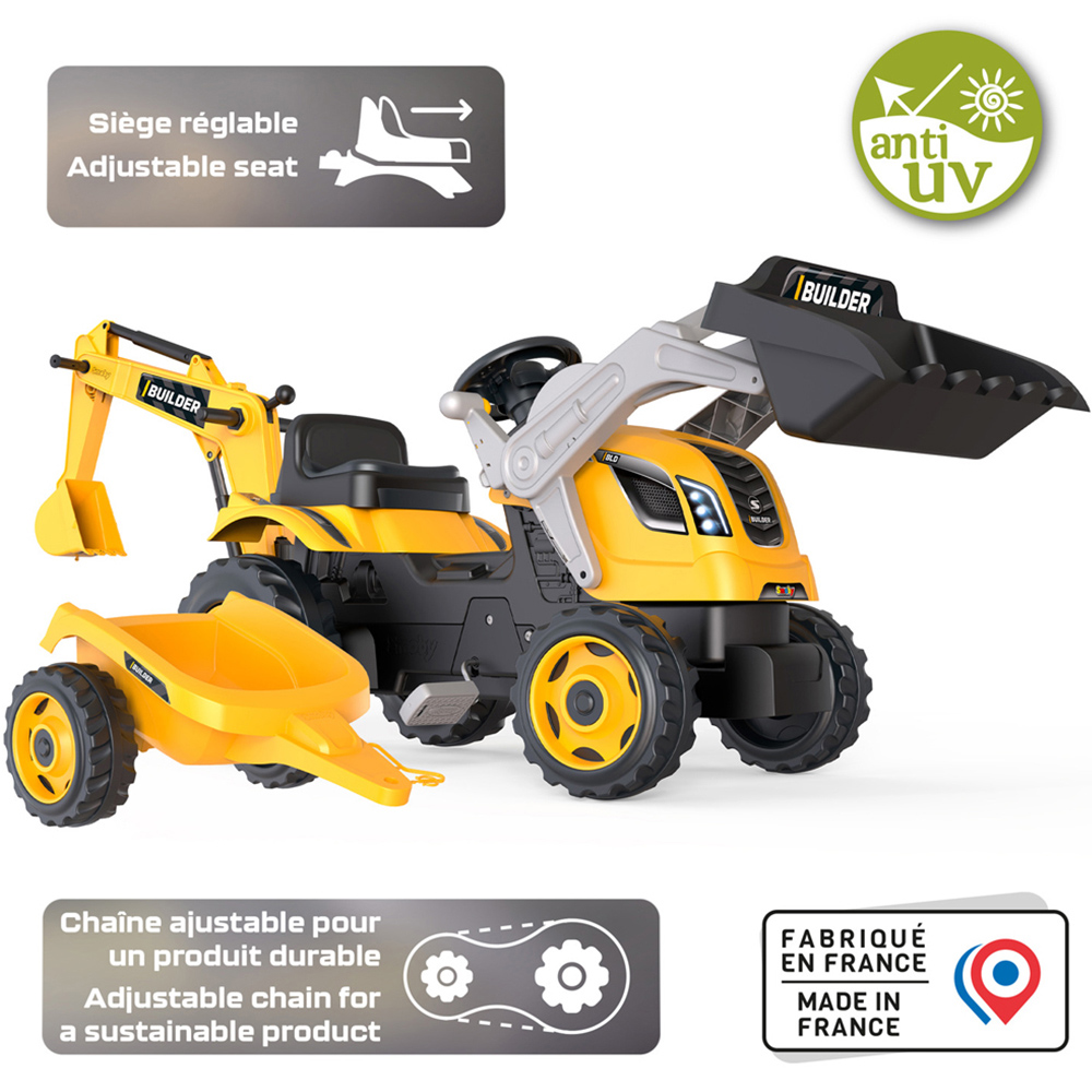 Smoby Builder Kids Yellow Ride On Maxx Tractor and Trailer Image 7