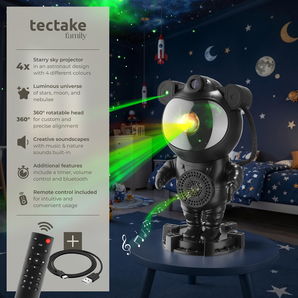 tectake Black LED Starry Sky Projector Astronaut with Bluetooth and Remote Control Image 6