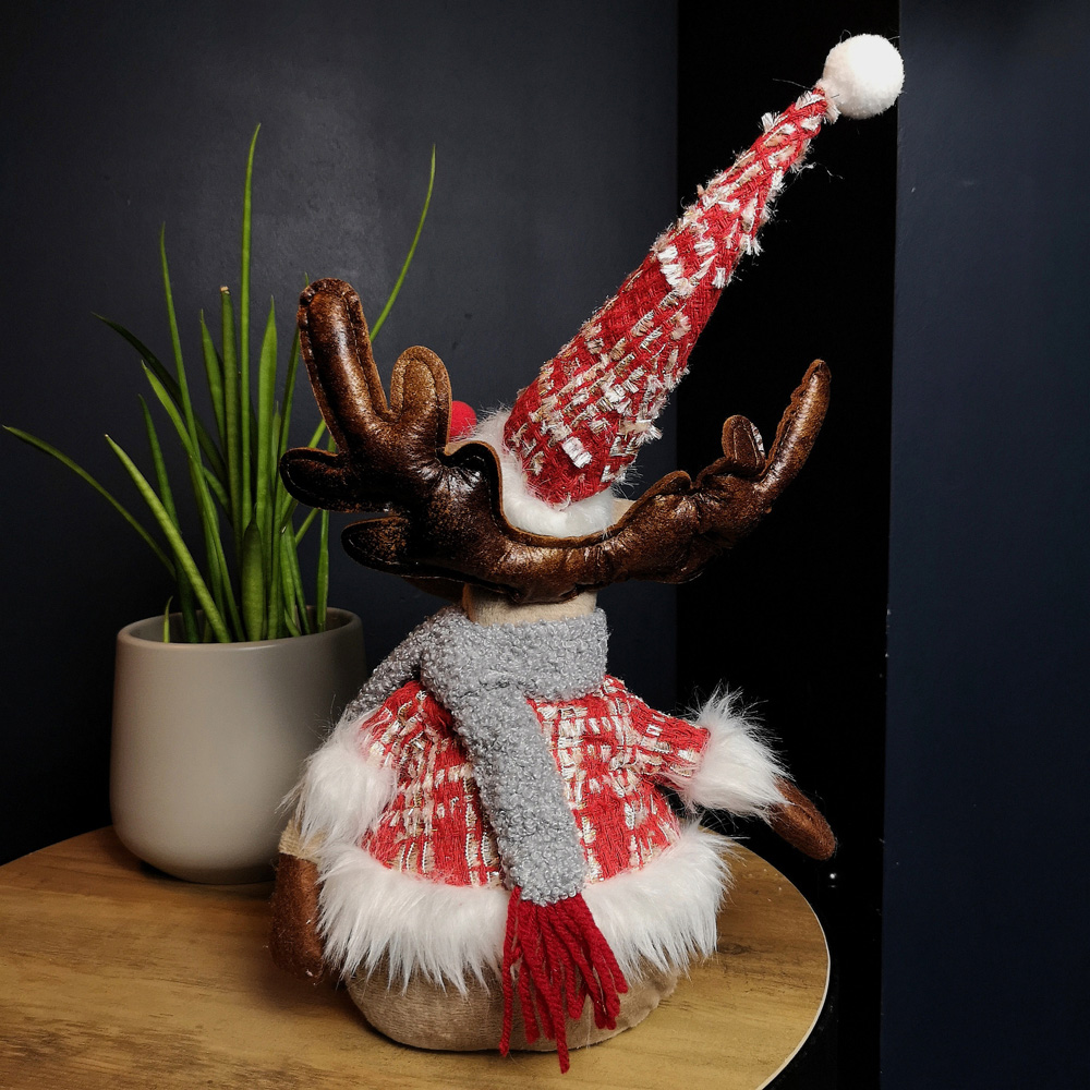 Samuel Alexander Plush Reindeer Christmas Decoration with Hat and Scarf in Red Image 7