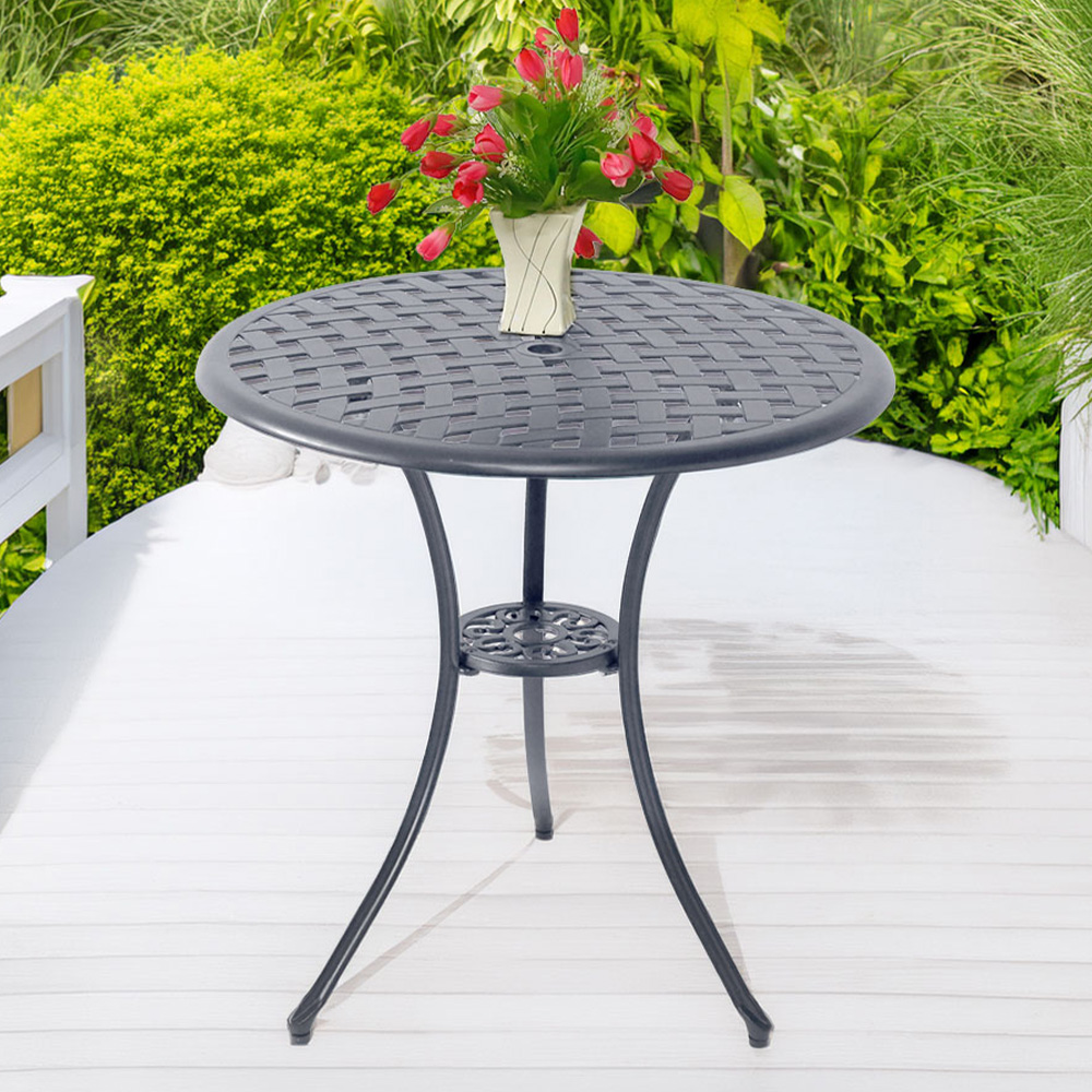 Centurion Oshowa 2 Seater Grey Round Garden Bistro Table with Parasol Hole Image 1