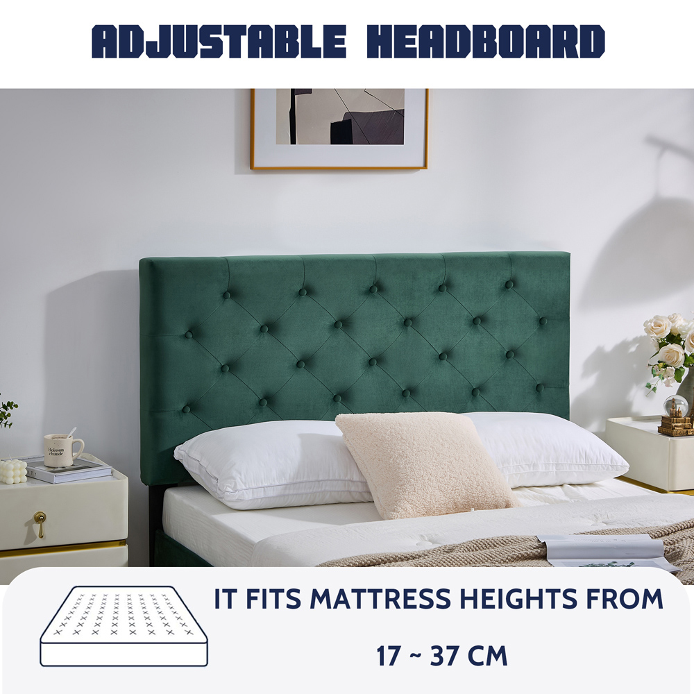 Furniture One Double Green Upholstered Platform Storage Bed Frame with Tufted Headboard Image 4