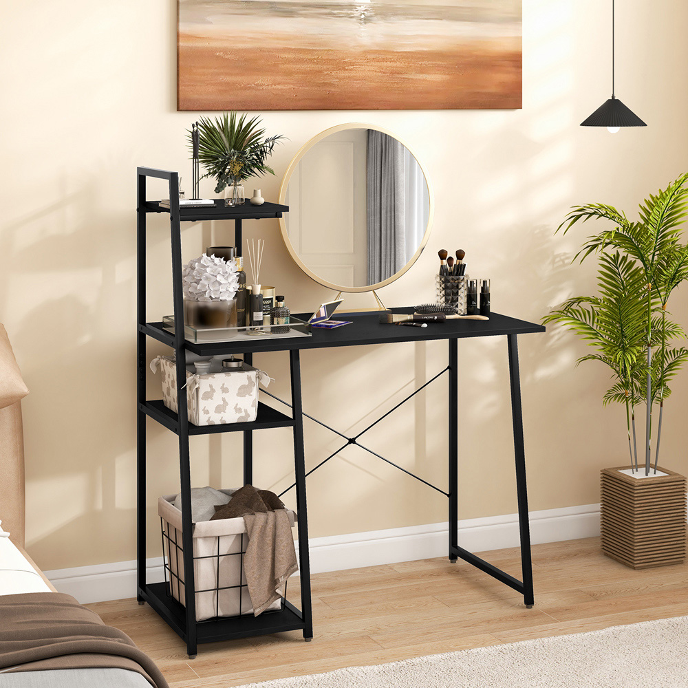 Costway Office Desk with Bookshelf and Host Stand Black Image 5