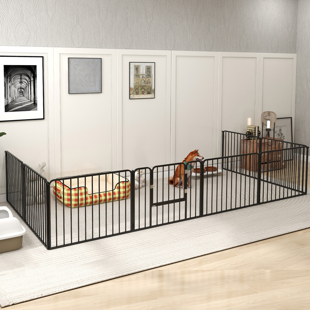 PawHut Black 8 Panel Metal Pet Playpen Gate Image 2